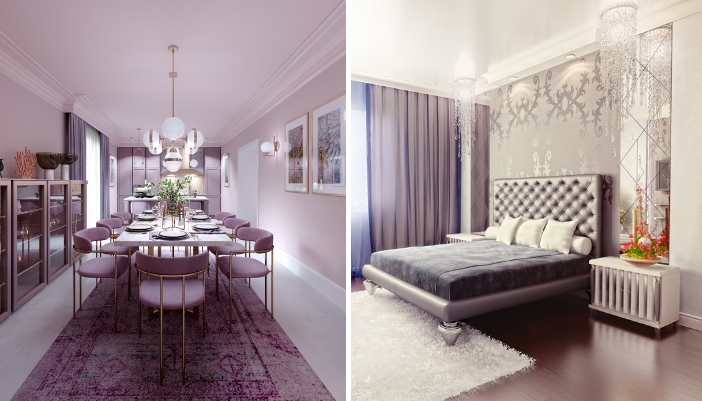 Comparison of what Art Deco looks like in a dining room vs bedroom