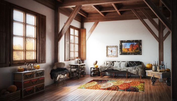 A rustic living room with fall elements