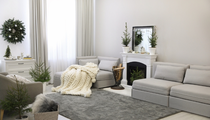 Winter-designed room with layered textile