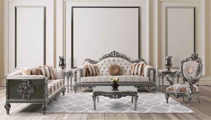 An ornate French colonial inspired living room