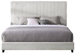 Front view of the Legends Home Bridger Minky Stone Queen Upholstered Panel Bed