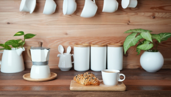 home coffee station with plants