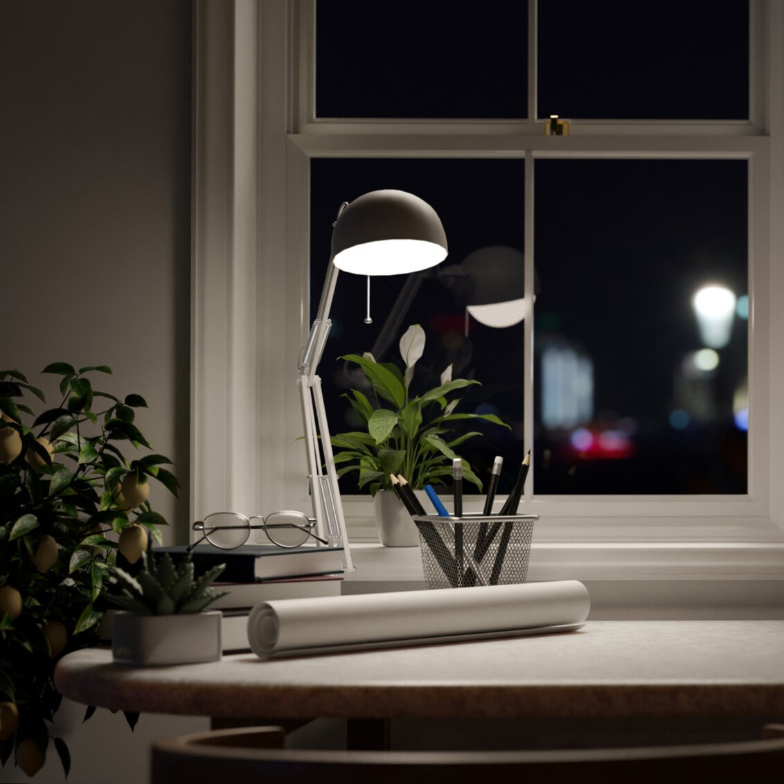 nightlight lamp next to a bed