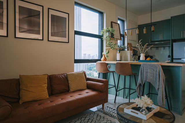 Credit: iStock Front view of a modern apartment with small apartment furniture