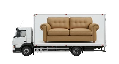 A graphic of a sofa and a shipment truck 