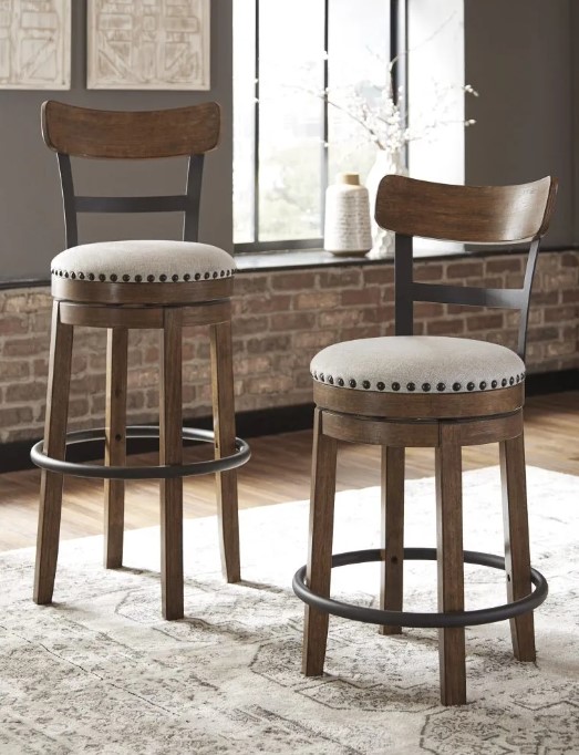 Two rustic bar stools with backs from Ashley
