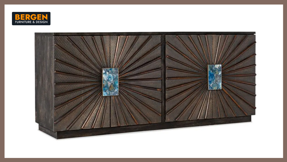 A Bergen Furniture & Design ad featuring a storage console