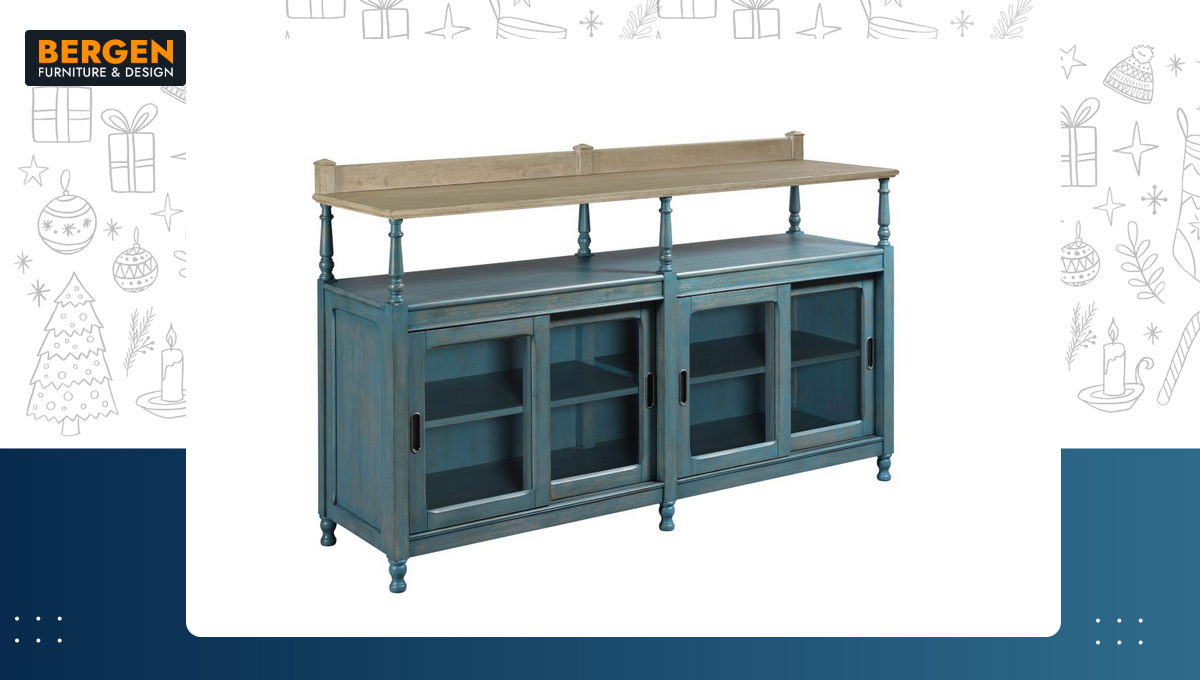 A Bergen Furniture & Design ad featuring an entertainment center