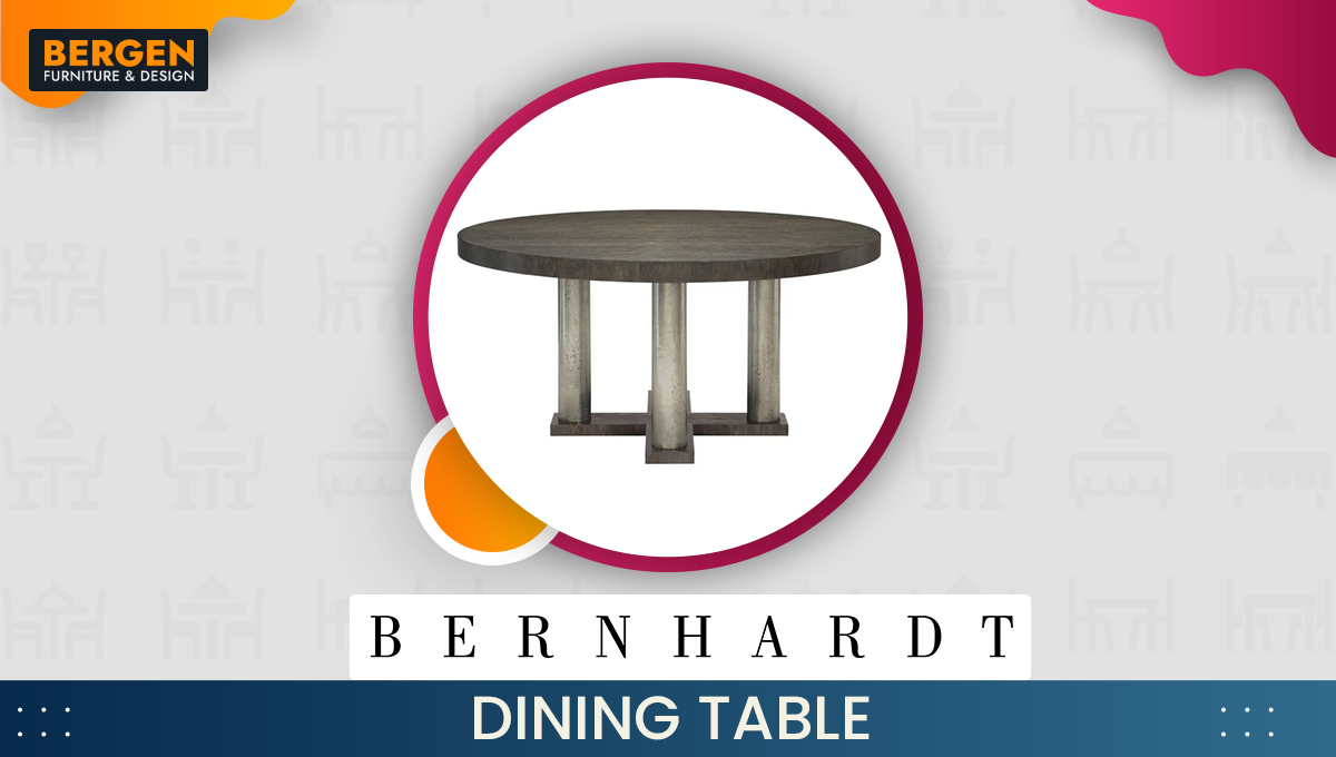 A Bergen Furniture & Design ad featuring the Bernhardt Linea collection dining room table