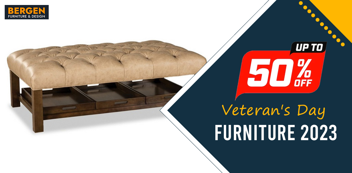 A Bergen Furniture & Design Veterans' Day ad featuring an ottoman 