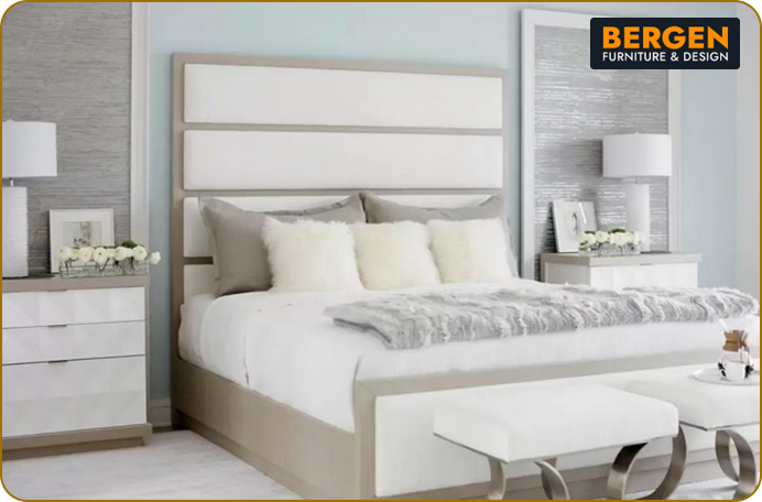 A Bergen Furniture & Design graphic featuring a bedroom set