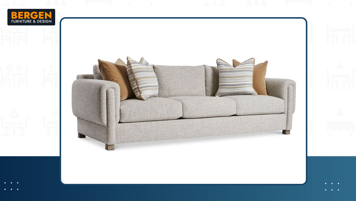 A Bergen Furniture & Design ad featuring a sofa 