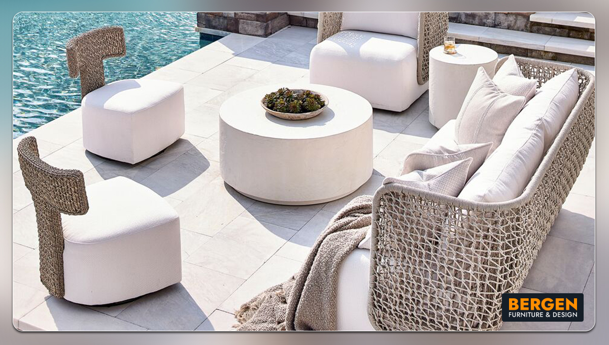 A Bergen Furniture & Design ad featuring outdoor furniture