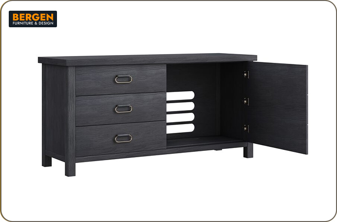 A Bergen Furniture & Design ad featuring an entertainment center
