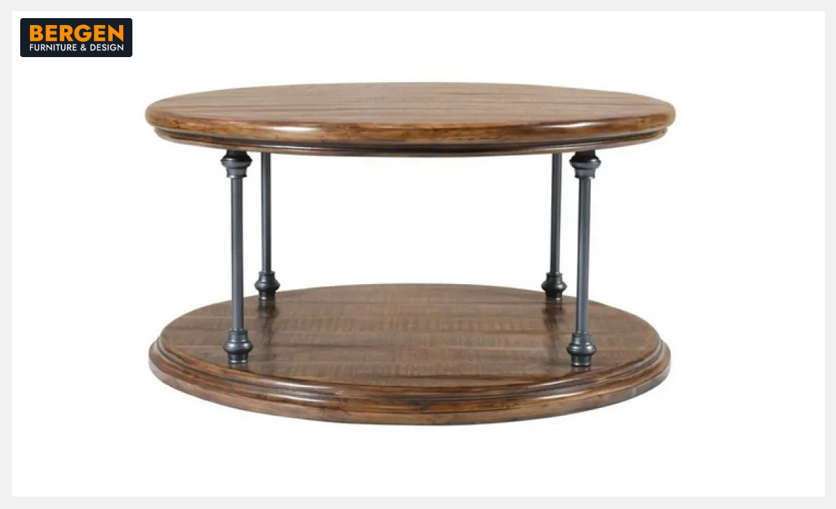 A traditional-style coffee table made of wood and metal