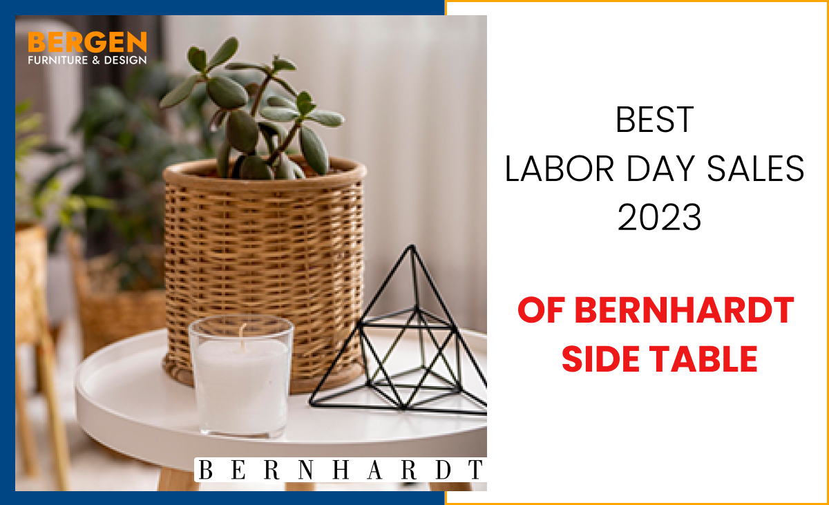 A Bernhardt side table on a graphic for Bergen Furniture & Design