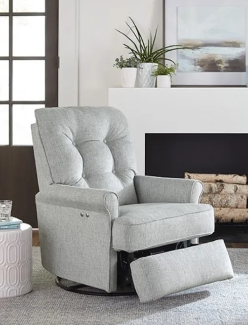 Gray power recliner in an upscale living room
