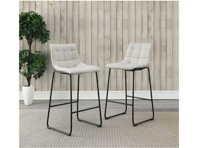 A set of Elements International Seth collection white upholstered bar stools with backs 