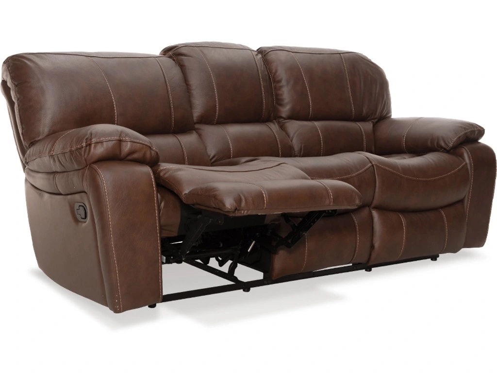 Side view of Caselli Alameda reclining sofa with its footrest extended 