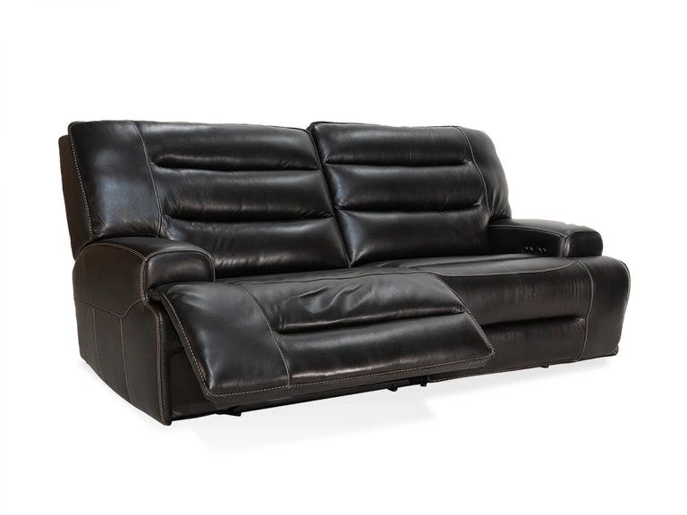 Side view of Caselli Blackberry power reclining sofa with its footrest extended 
