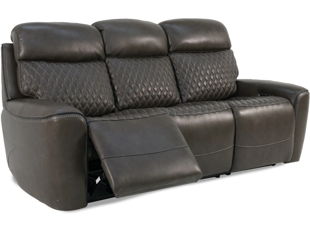 Side view of Caselli Nayala power reclining sofa with its footrest extended 