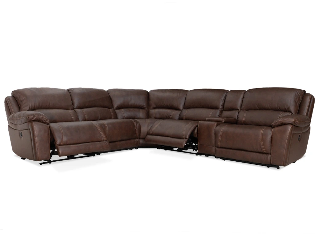 Up close look at the genuine leather on the Caselli Poppy power reclining leather sectional 