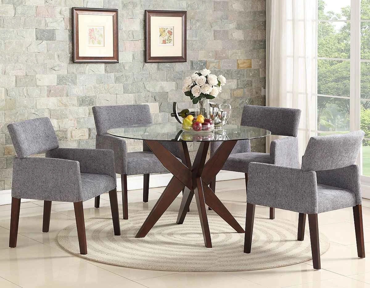 Steve Silver Company 5-piece Amalie dining room set with upholstered chairs and a wooden pedestal table