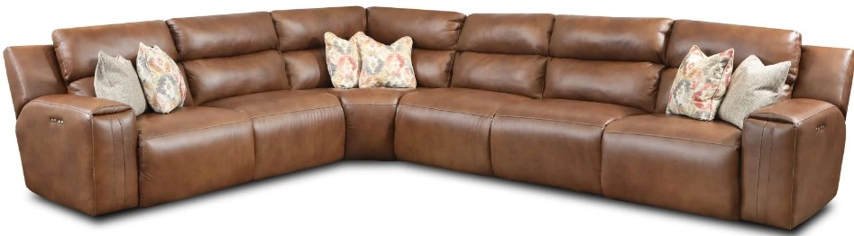 Front view of the Southern Motion After Party power reclining L-shaped sectional 