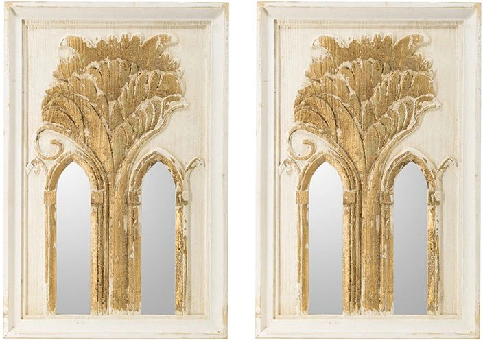 Front view of the A & B Home 48152 2-piece white and gold wall mirrors 