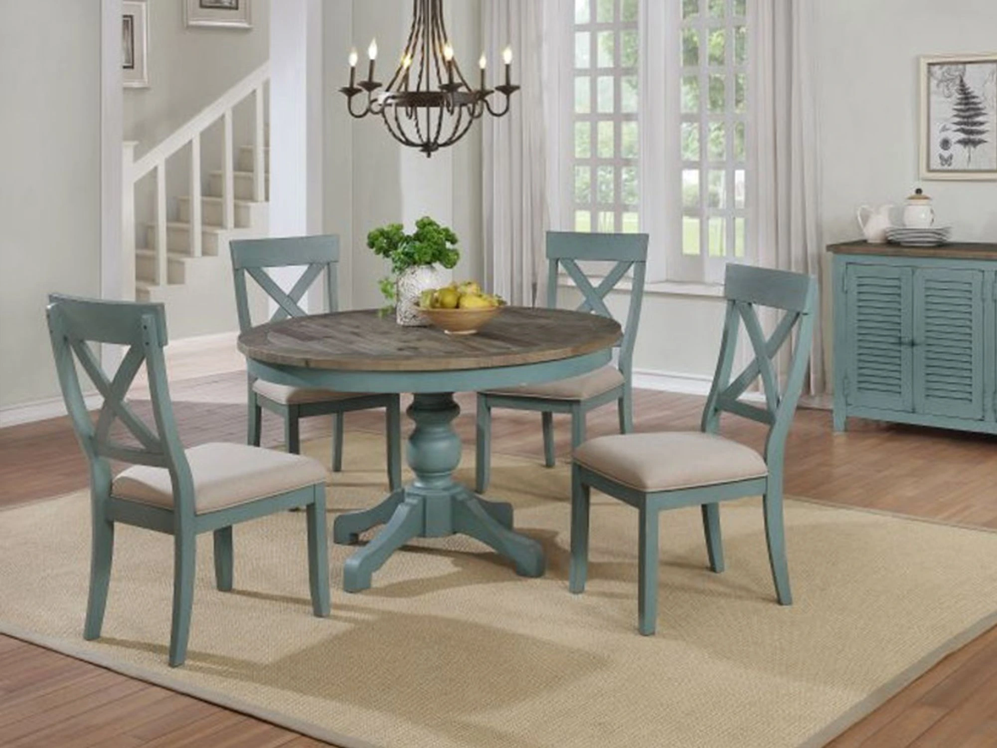 The Lifestyle Crate collection two-toe round dining table with matching chairs 