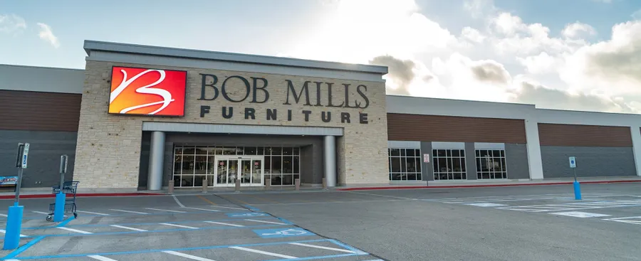 Front view of the Bob Mills Furniture in San Antonio, Texas 