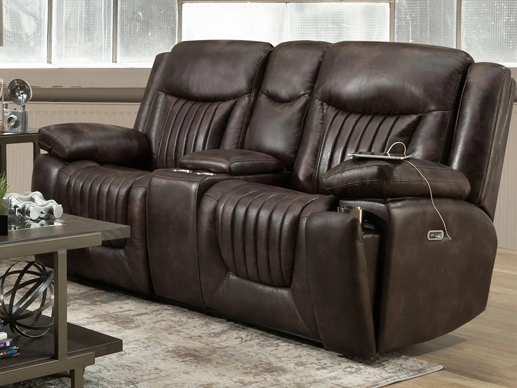 Front view of Corinthian Waylon power console loveseat 
