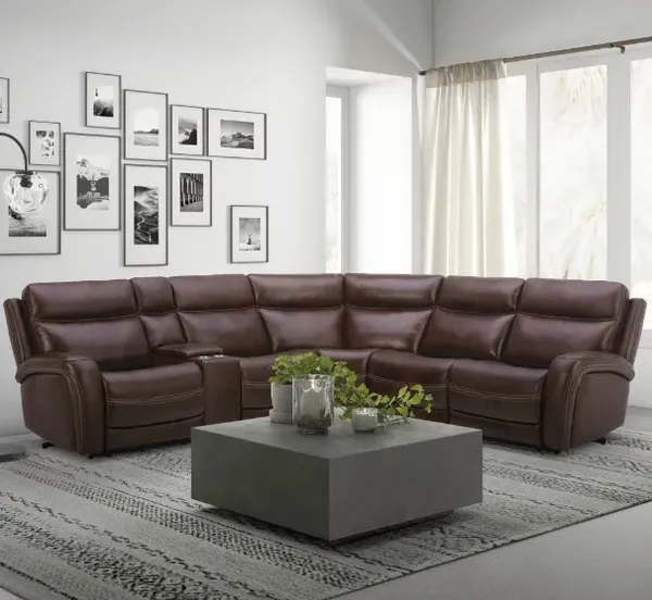 The Liberty Furniture Blair collection leather recliner sectional with décor 