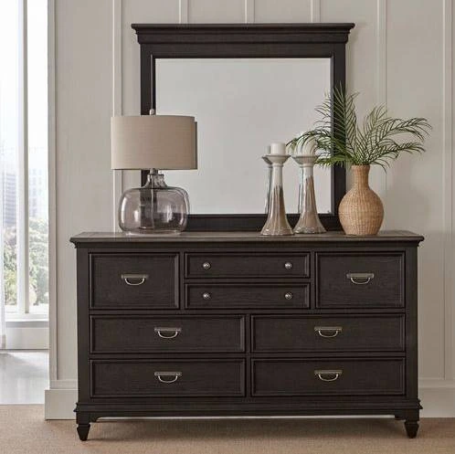 The Liberty Furniture Allyson Park dresser and mirror with décor 
