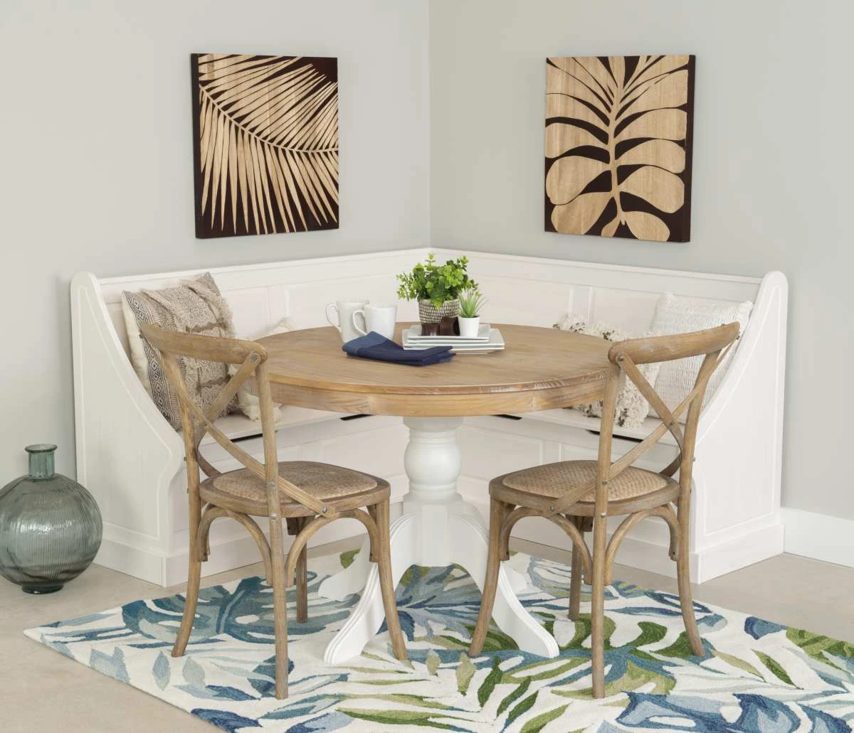 The Linon Tobin collection 2-piece breakfast dining nook with coastal décor 