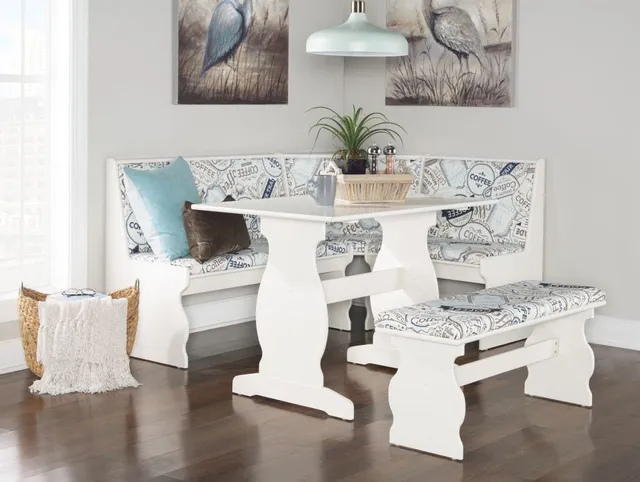 The Linon Sasha collection breakfast nook with multi-pattern upholstery 