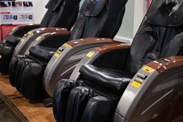 Various massage chairs in a store 