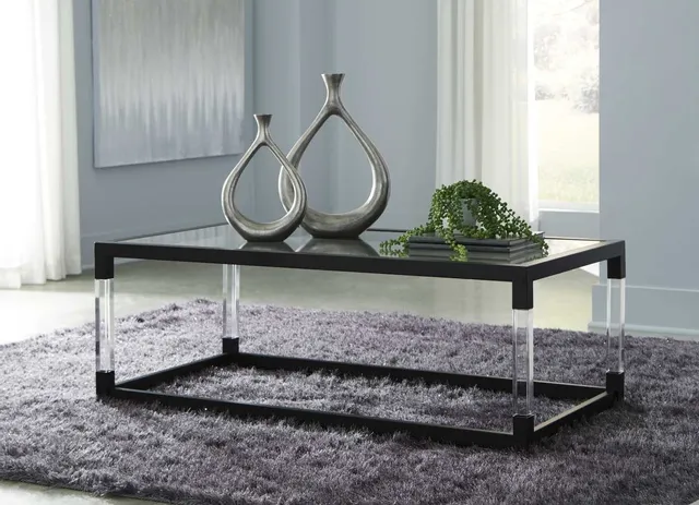 Signature Design by Ashley Nallynx black coffee table in a living room 