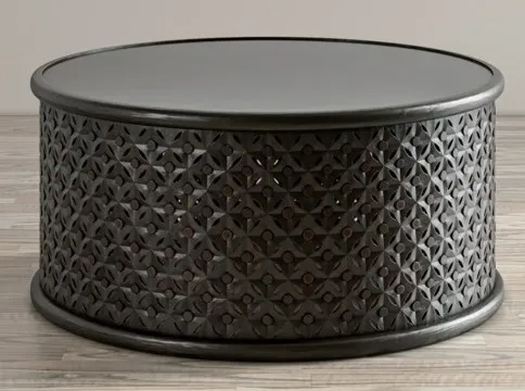 Front view of Jofran Inc. Global Archive black round coffee table 
