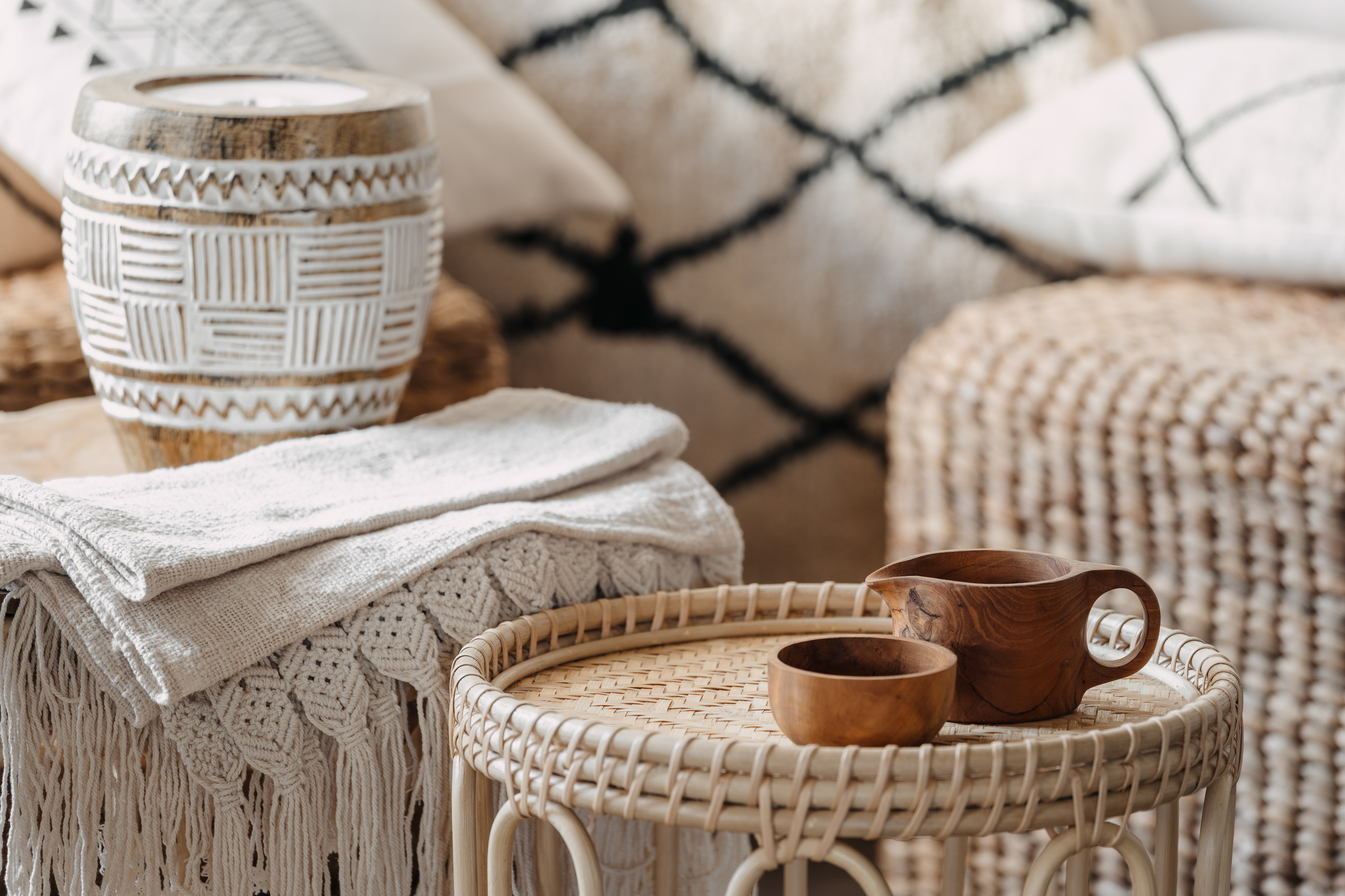 A close up of boho décor 