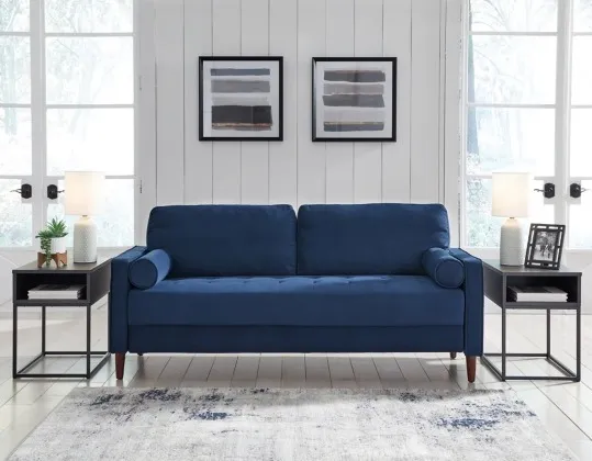 The Signature Design by Ashley Darlow collection indigo velvet sofa 