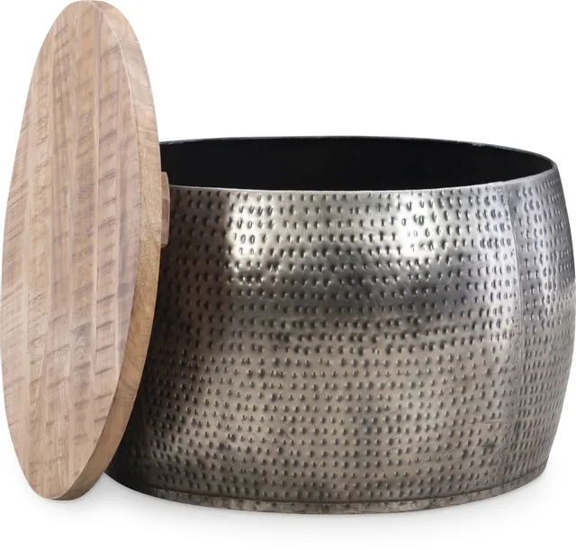 The Powell Home Fashions Royce collection silver storage drum table 