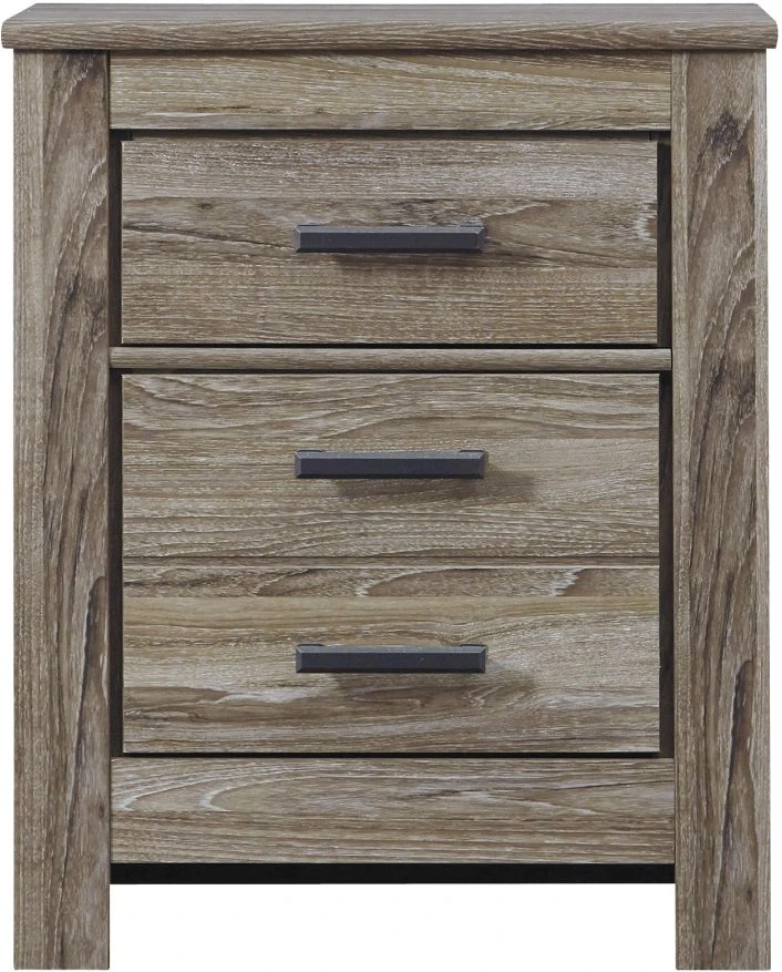 Front view of Signature Design by Ashley Zelen three-drawer nightstand 
