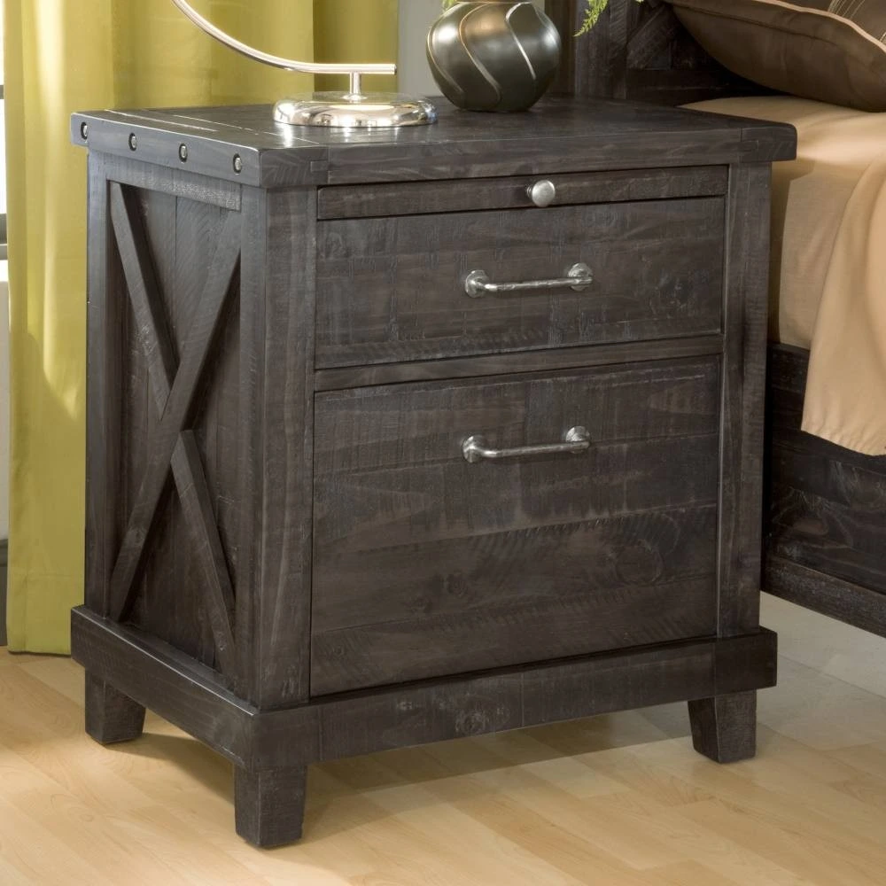 Front view of Modus Furniture Yosemite two-drawer nightstand 