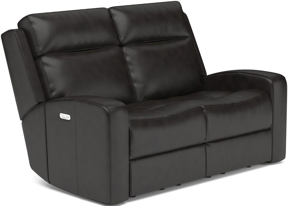 Front view of the Flexsteel Cody collection leather power reclining loveseat 