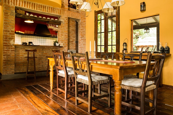 Interior of a traditional farmhouse with nice dining room.