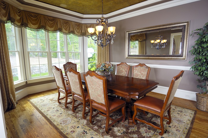 Farmhouse dining room in a luxury home. 