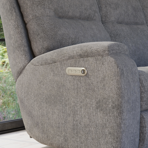 A close-up of a Flexsteel power recliner 