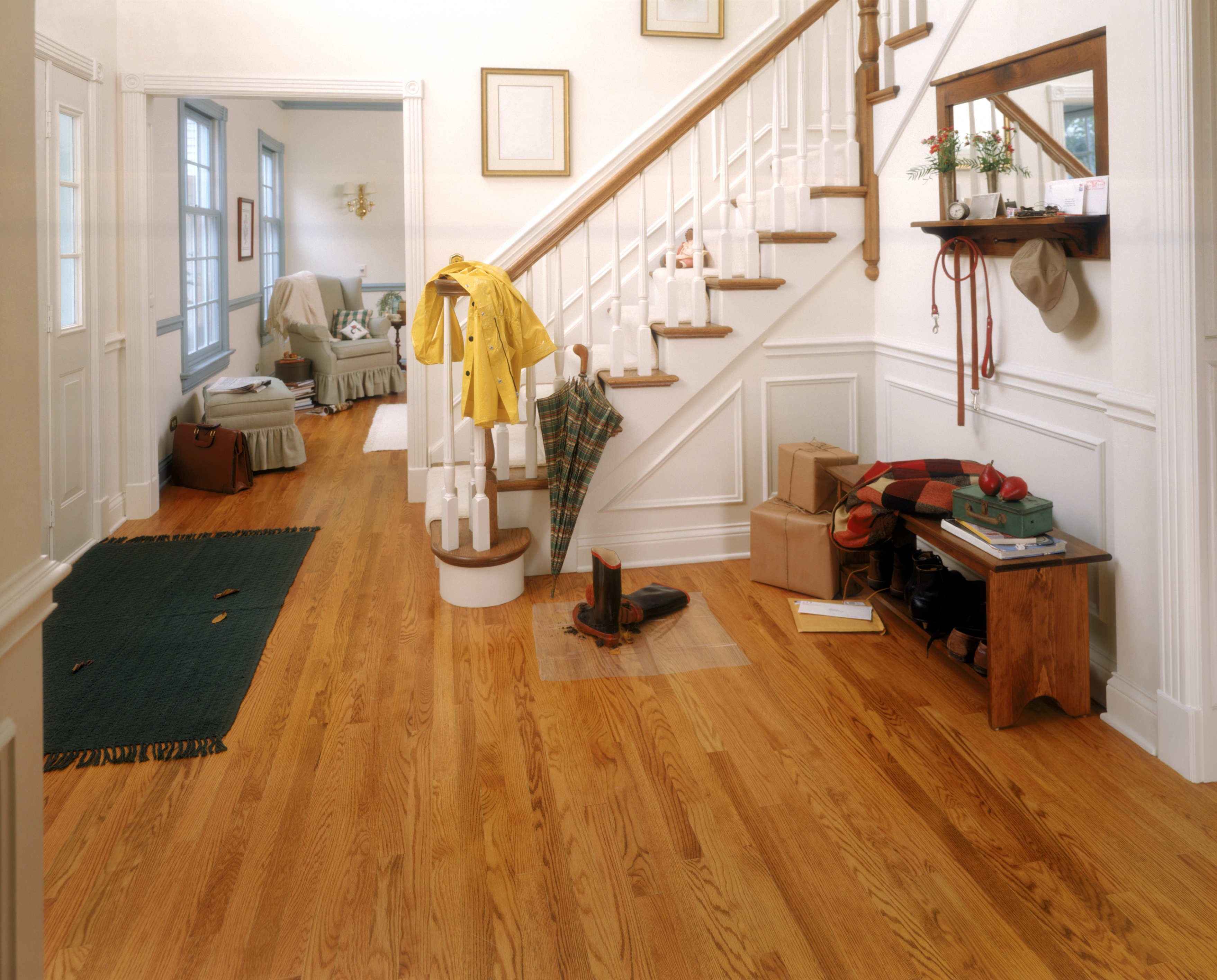 A cluttered foyer 