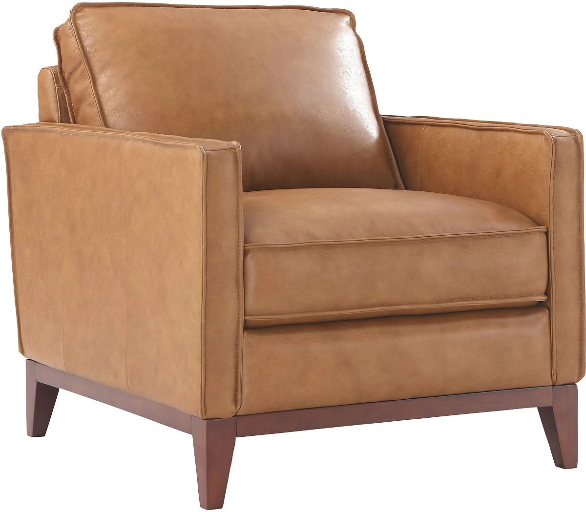 Front view of the Leather Italia Newport collection camel leather accent chair 